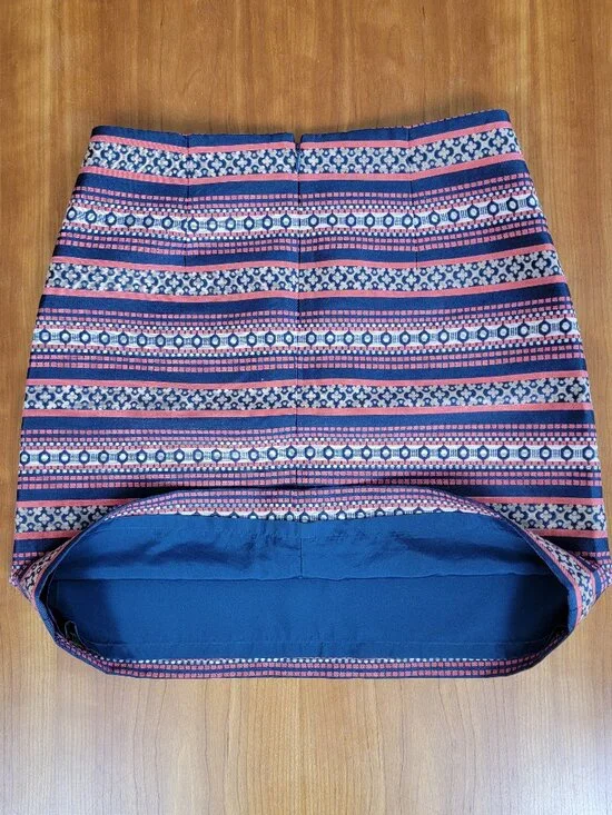 LOFT Coral Navy Gold Tan Aztec Stripe Cotton Blend A-line Mini Skirt - 2P - Picture 7 of 9